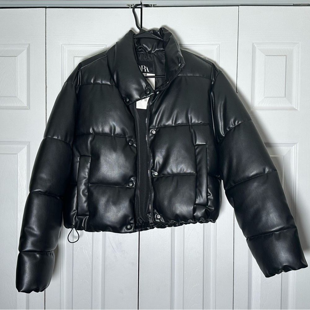 ZARA FAUX LEATHER PUFFER JACKET